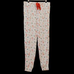 Holiday Lounge Pants Light Gray with Holly and Candy Cane Print Women’s Small